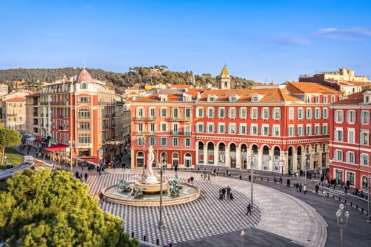 Luchtfoto van Place Massena in Nice, Frankrijk