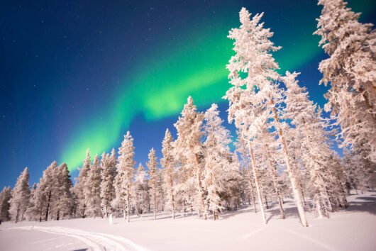 Lapland met noorderlicht en sneeuw